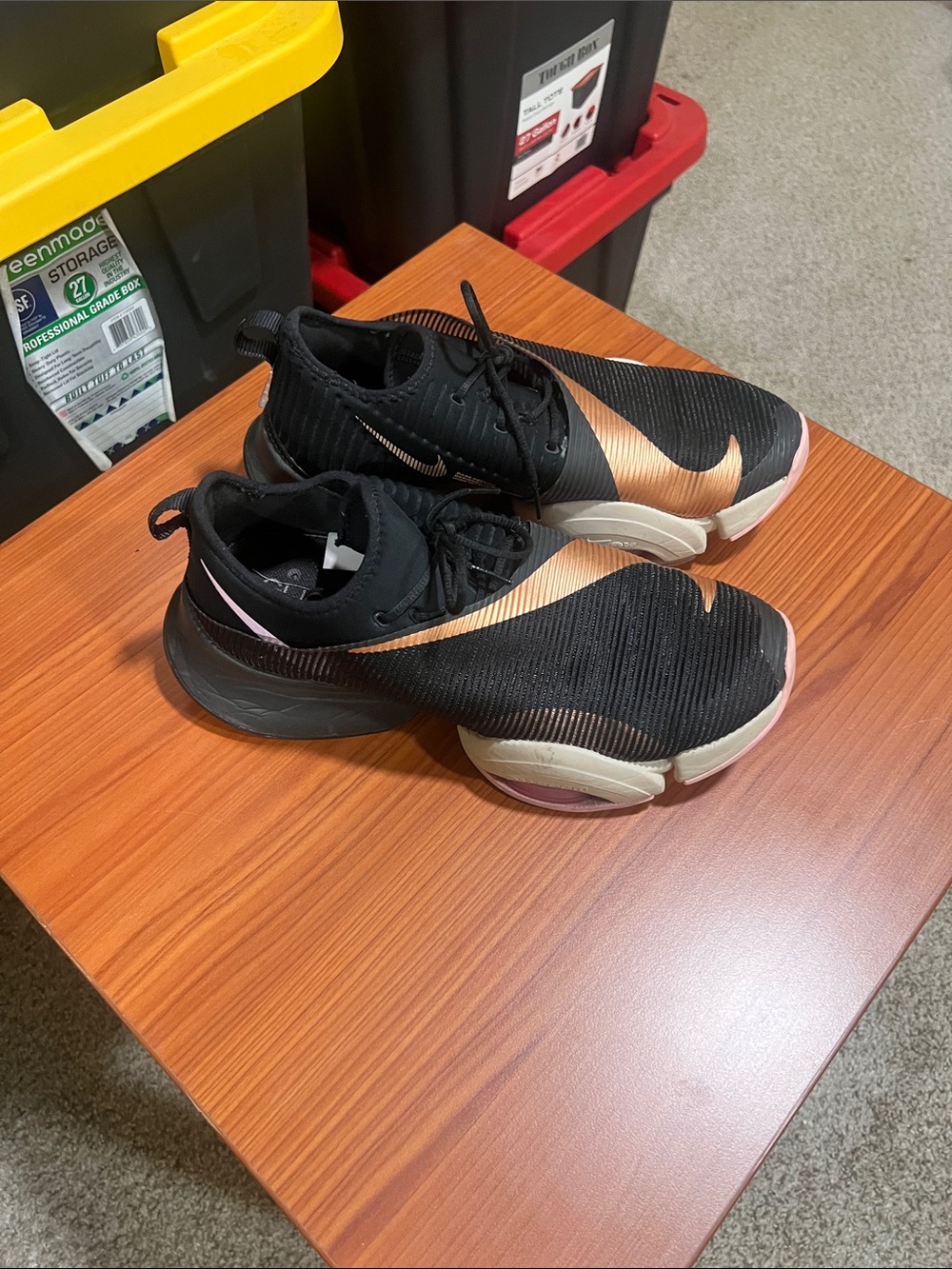 Nike Black Sneakers with Rose Gold Swoosh and White Accents
